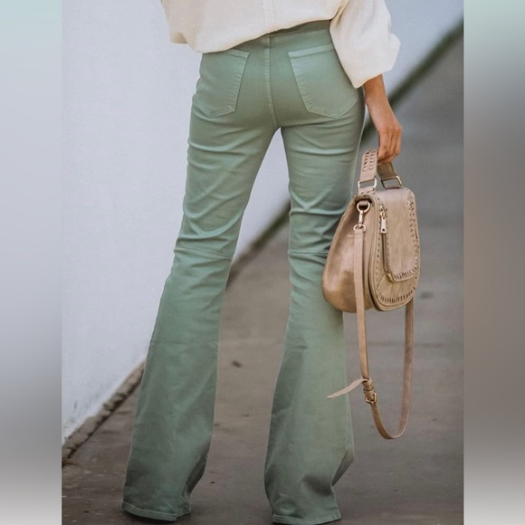 NWT • Women's Elastic High Waisted Flared Bell Bottom Denim Jeans - Picture 3 of 5